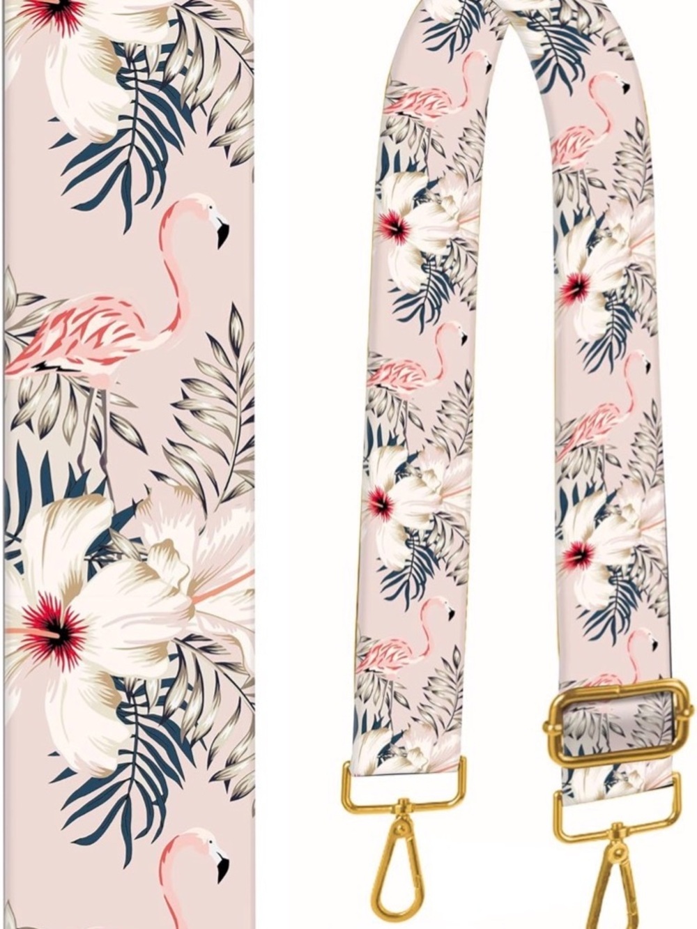 Pink Flamingo Adjustable Crossbody Bag Strap with Gold Hardware